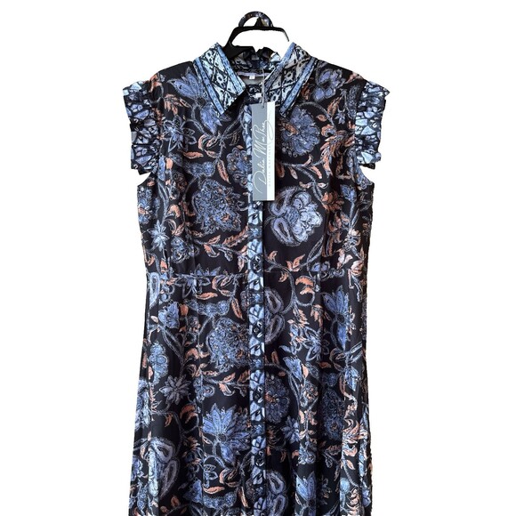 Dalia MacPhee women Belted Long Maxi Dress size Medium (4-6) Blue Floral Flutter - Picture 5 of 9